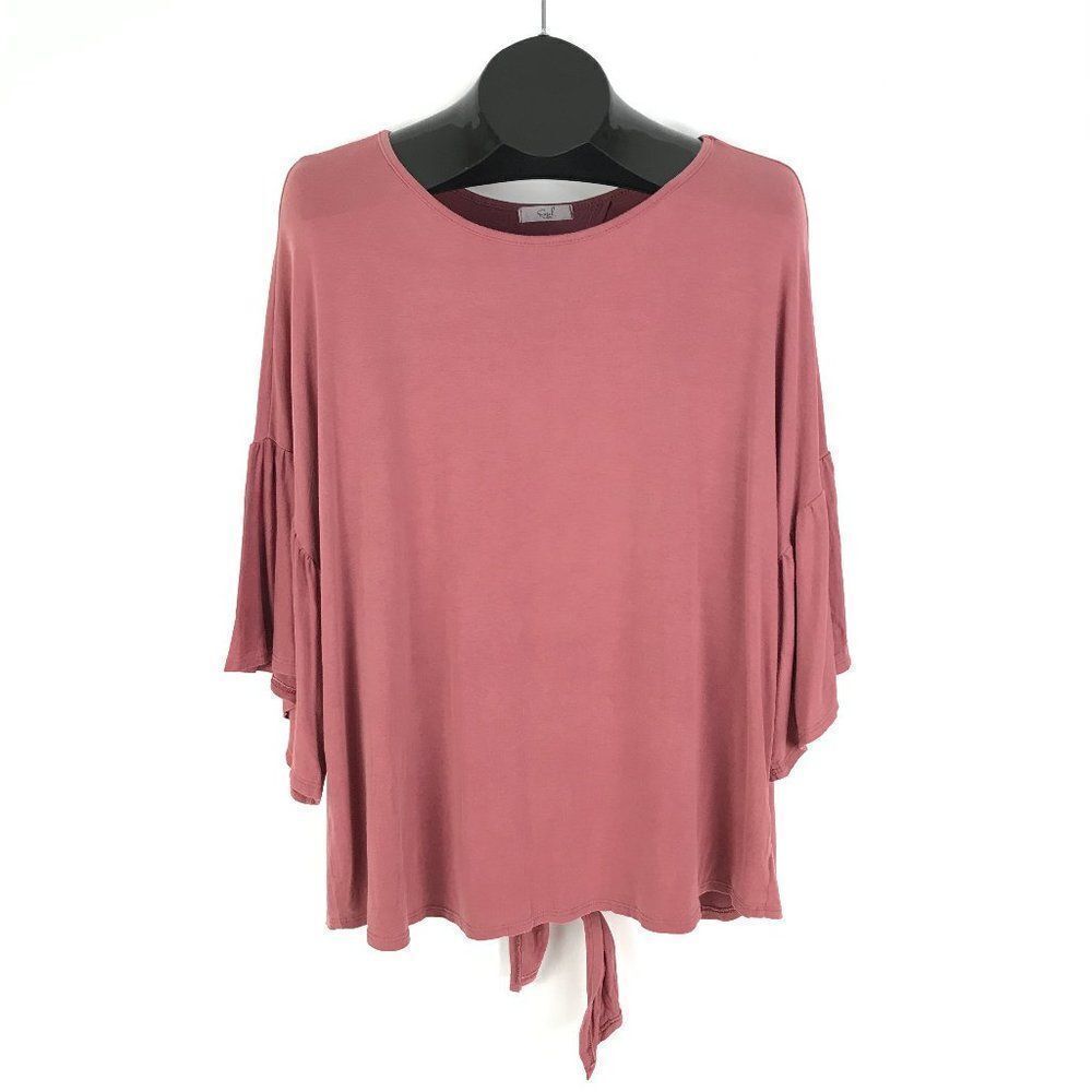 Easel Ruffle Sleeve Open Tie-Back Top Women's Size Small Pink Scoop Neck